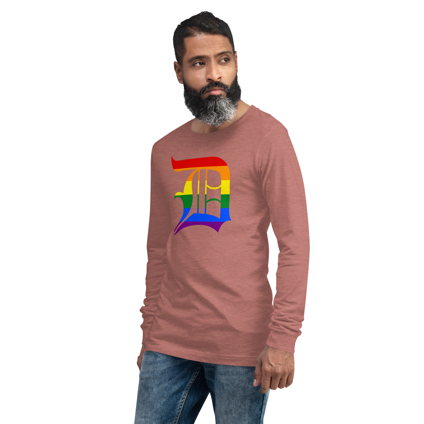 Detroit 'Old English D' T-Shirt (Rainbow Pride Edition) | Unisex Long Sleeve