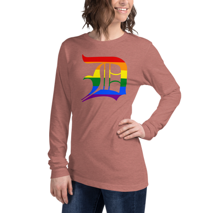 Detroit 'Old English D' T-Shirt (Rainbow Pride Edition) | Unisex Long Sleeve