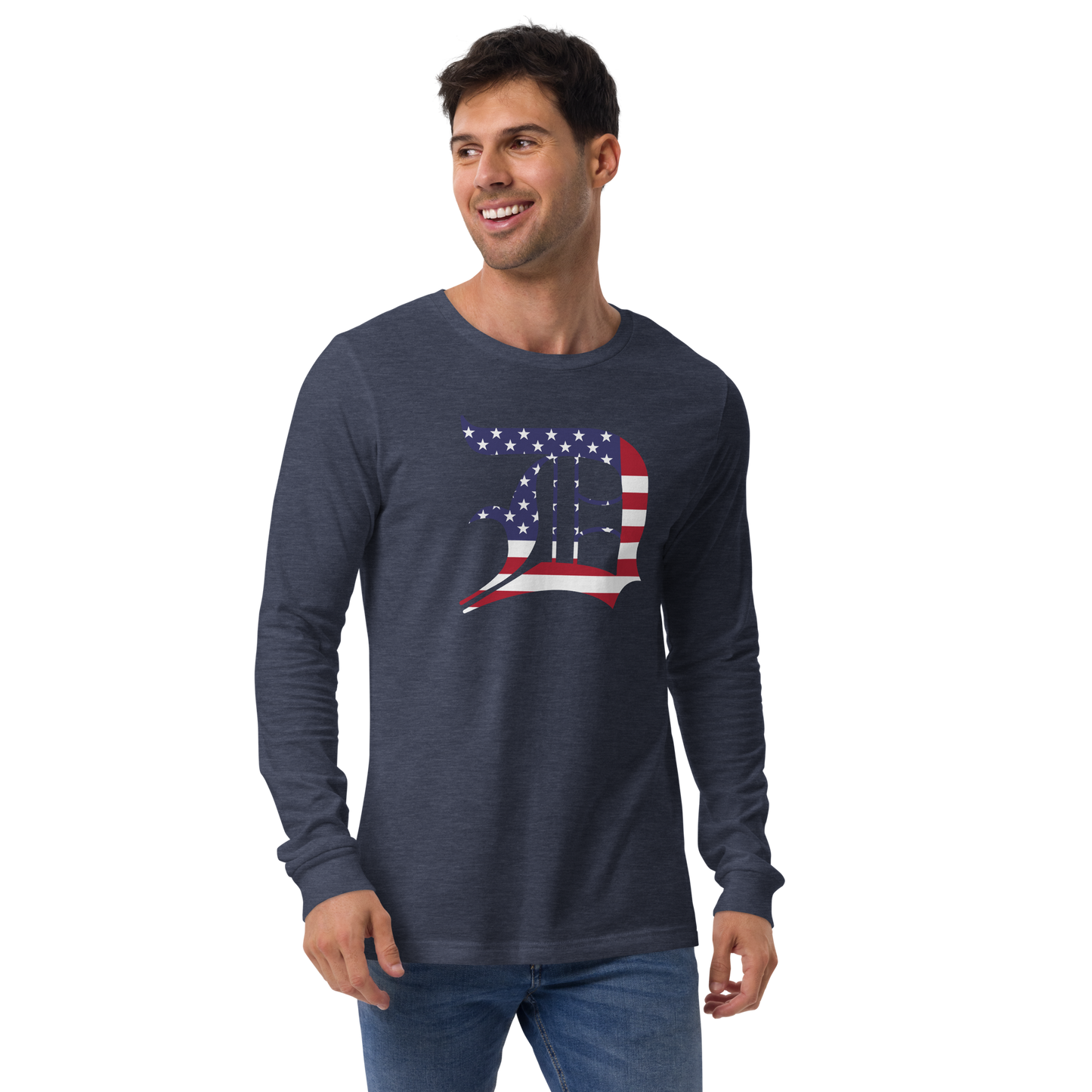 Detroit 'Old English D' T-Shirt (Patriotic Edition) | Unisex Long Sleeve