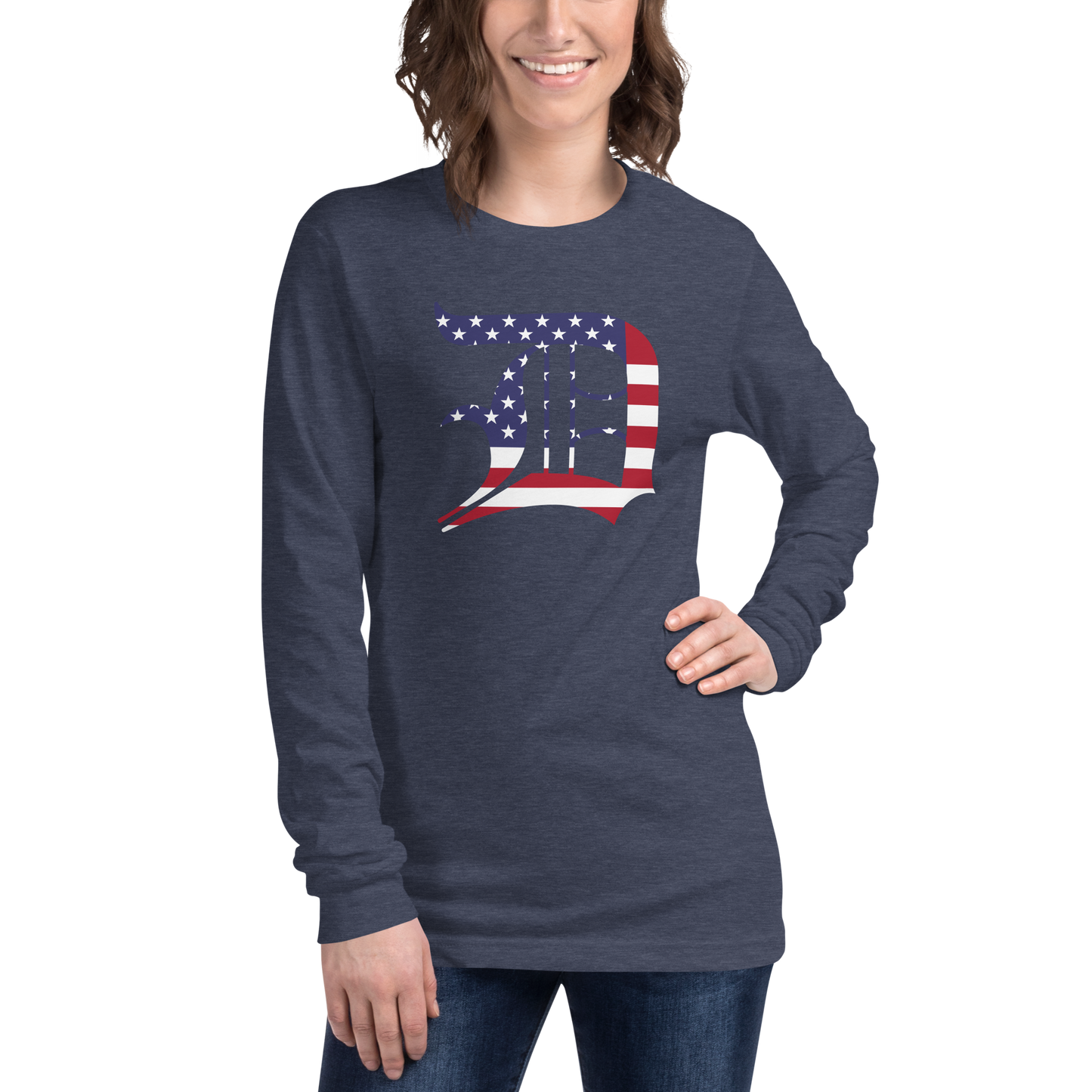 Detroit 'Old English D' T-Shirt (Patriotic Edition) | Unisex Long Sleeve