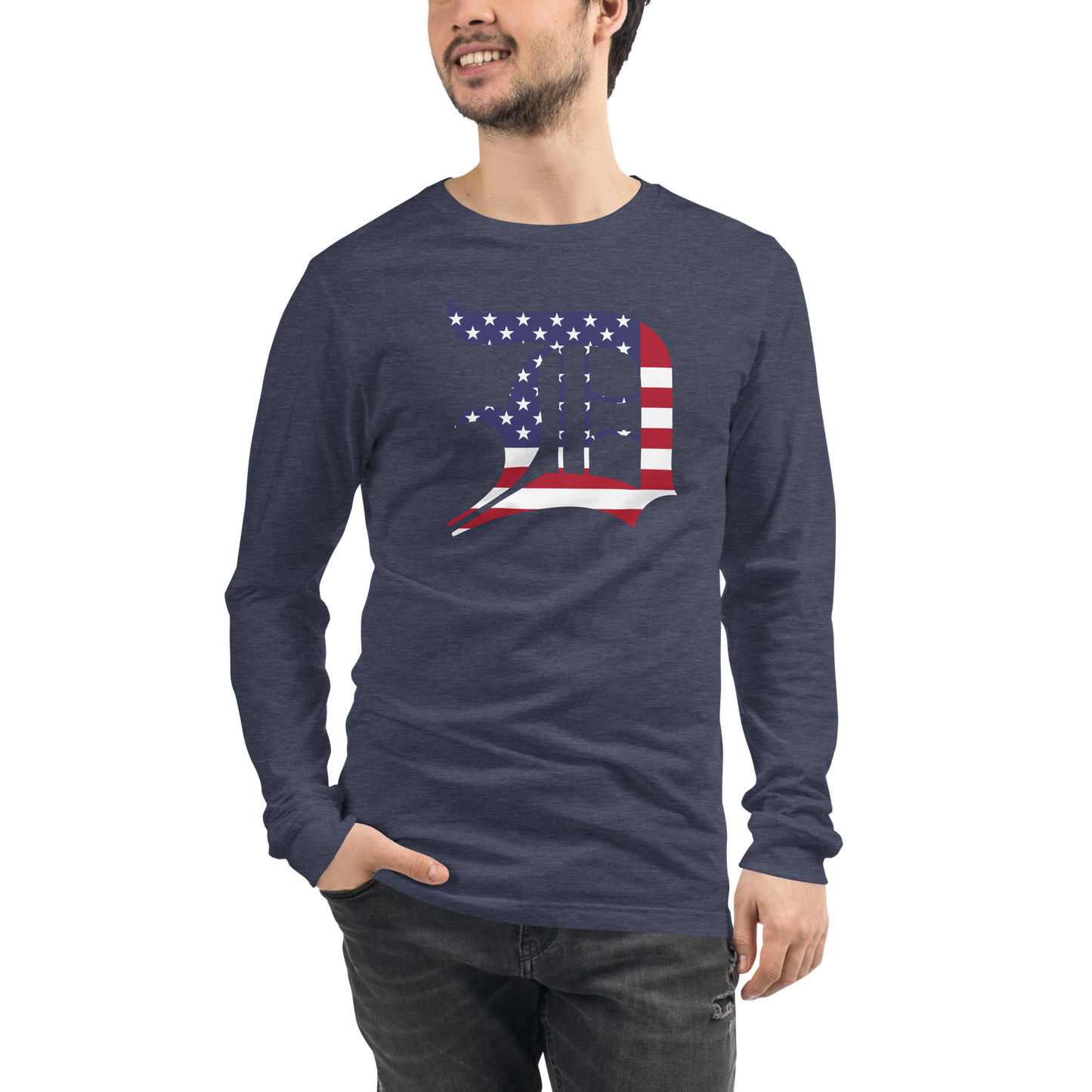 Detroit 'Old English D' T-Shirt (Patriotic Edition) | Unisex Long Sleeve