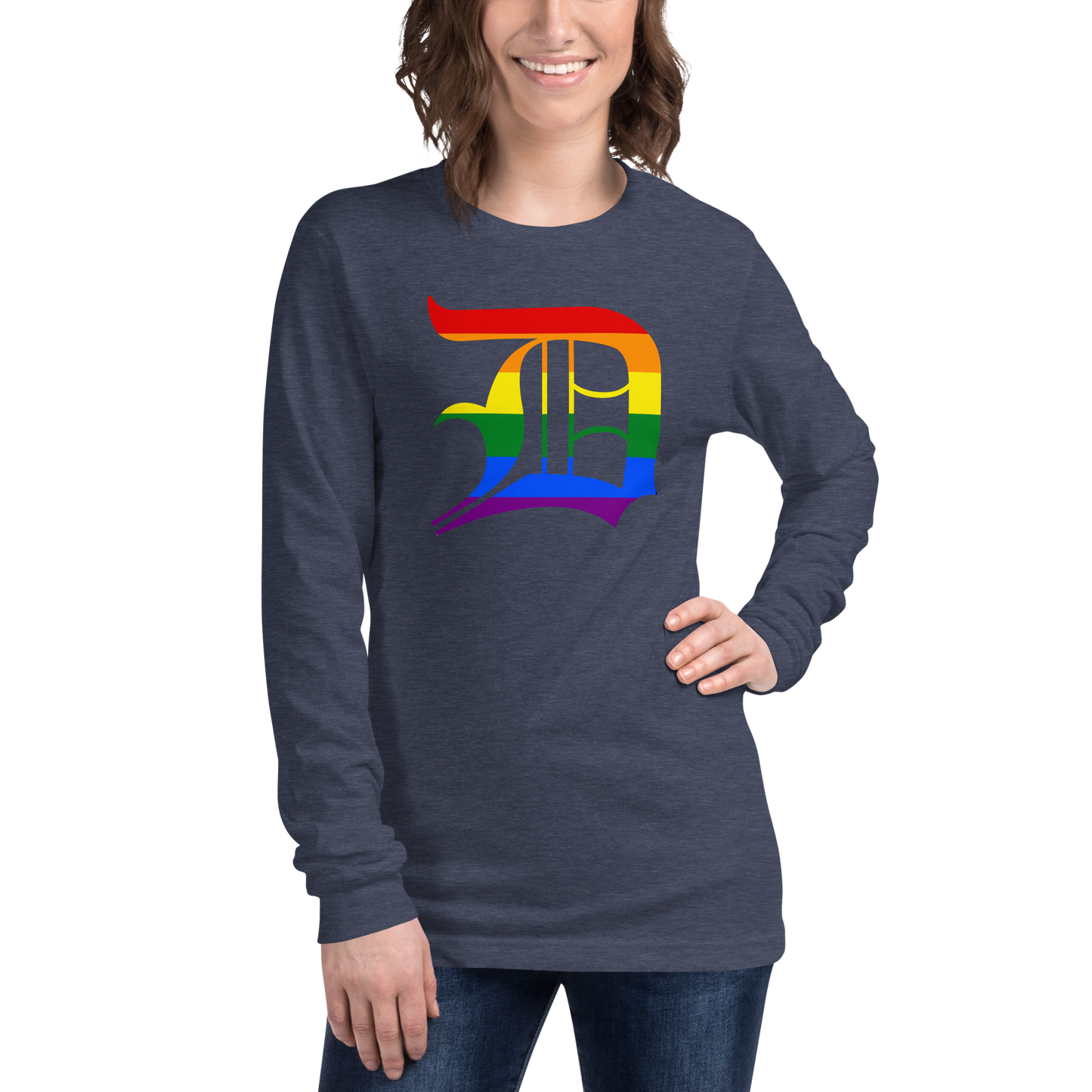 Detroit 'Old English D' T-Shirt (Rainbow Pride Edition) | Unisex Long Sleeve