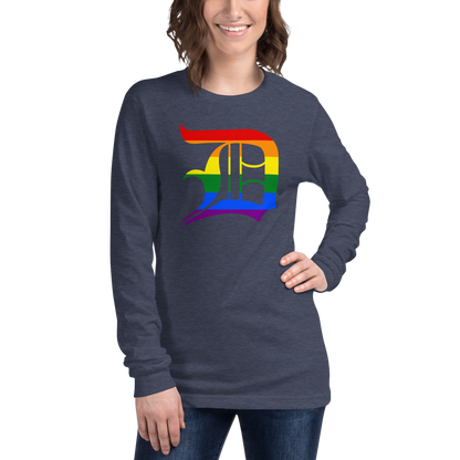 Detroit 'Old English D' T-Shirt (Rainbow Pride Edition) | Unisex Long Sleeve