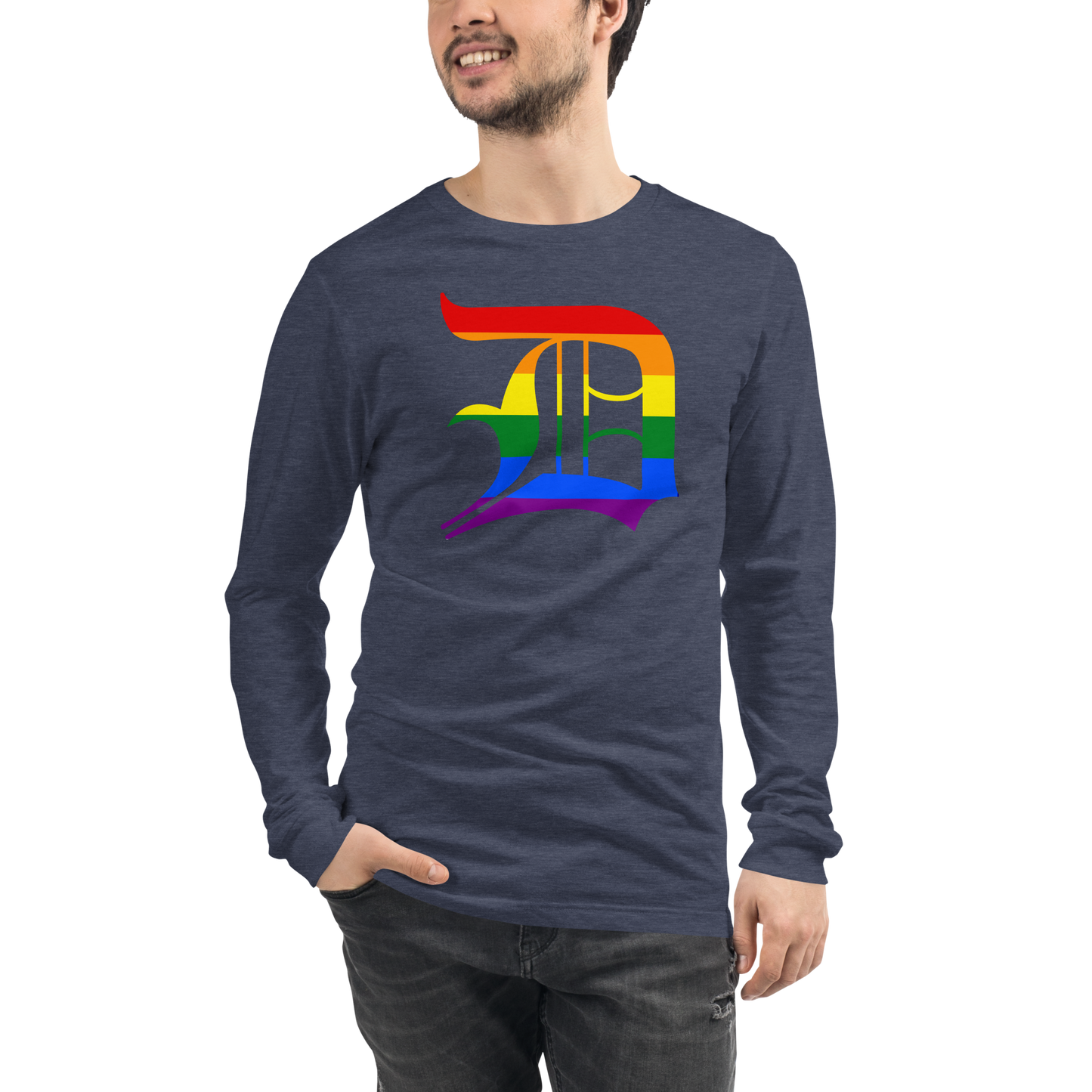 Detroit 'Old English D' T-Shirt (Rainbow Pride Edition) | Unisex Long Sleeve