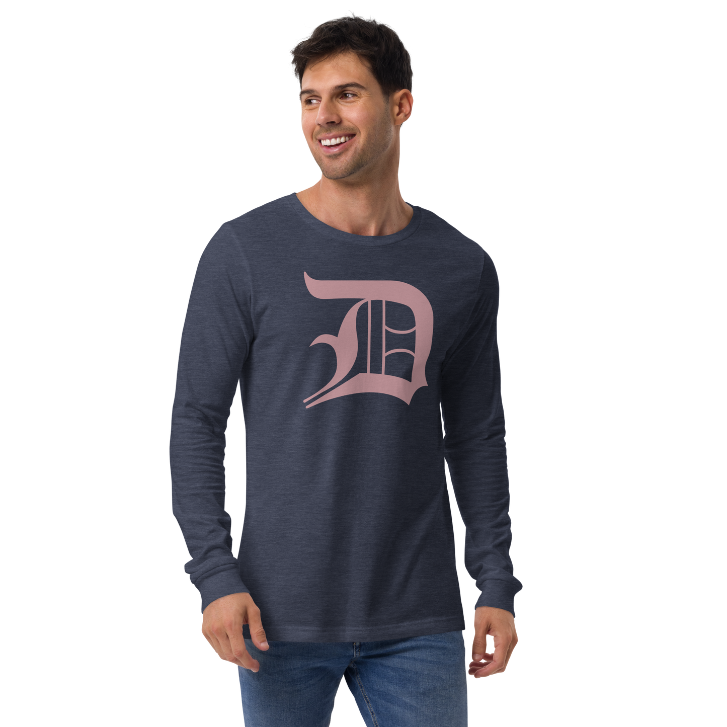 Detroit 'Old English D' T-Shirt (Cherry Blossom Pink) | Unisex Long Sleeve