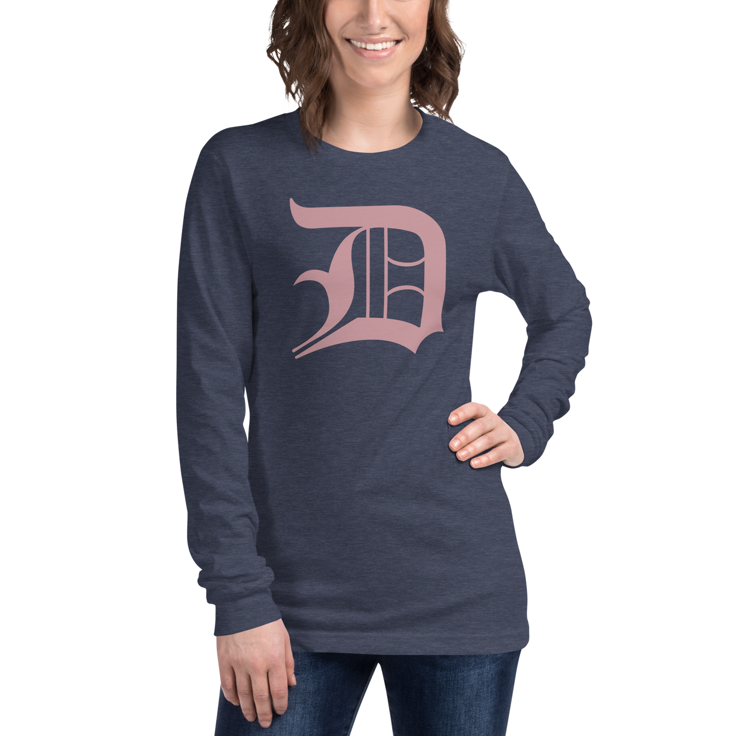 Detroit 'Old English D' T-Shirt (Cherry Blossom Pink) | Unisex Long Sleeve