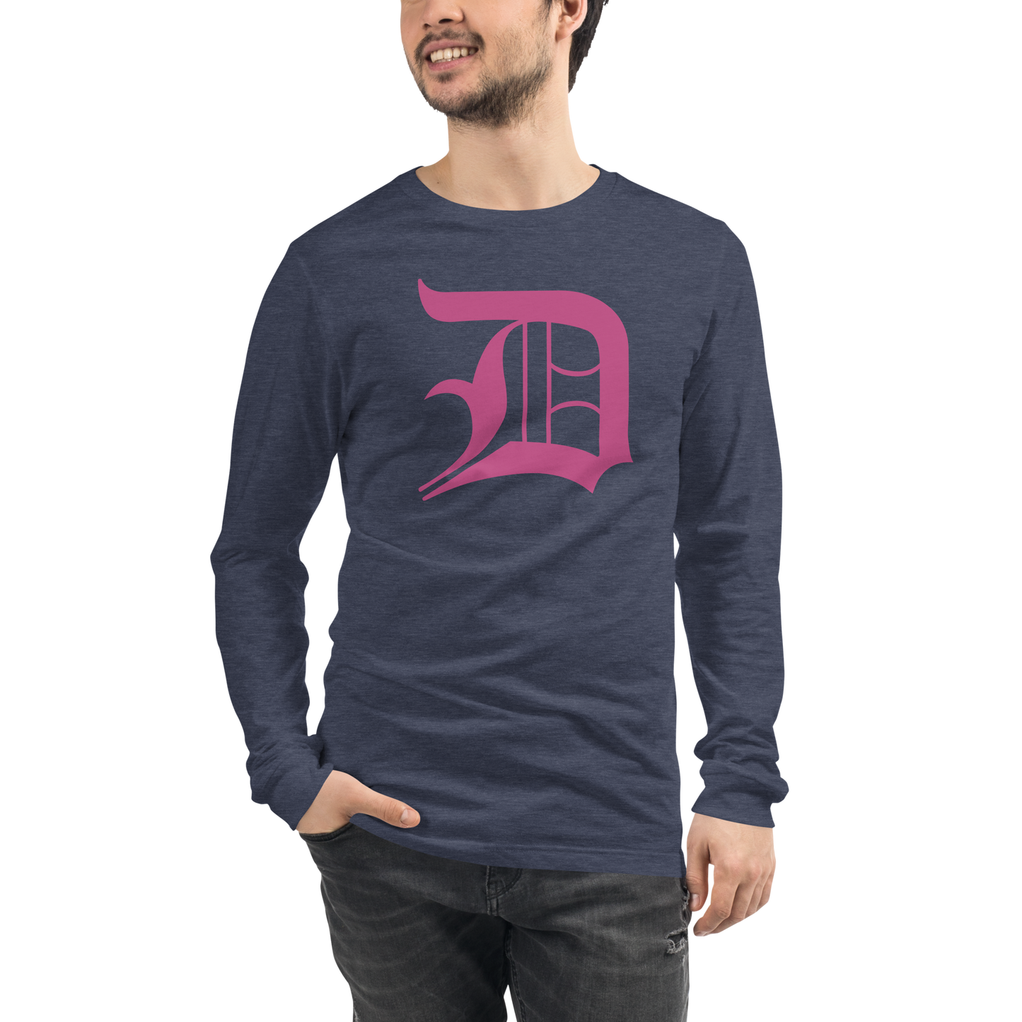 Detroit 'Old English D' T-Shirt (Apple Blossom Pink) | Unisex Long Sleeve