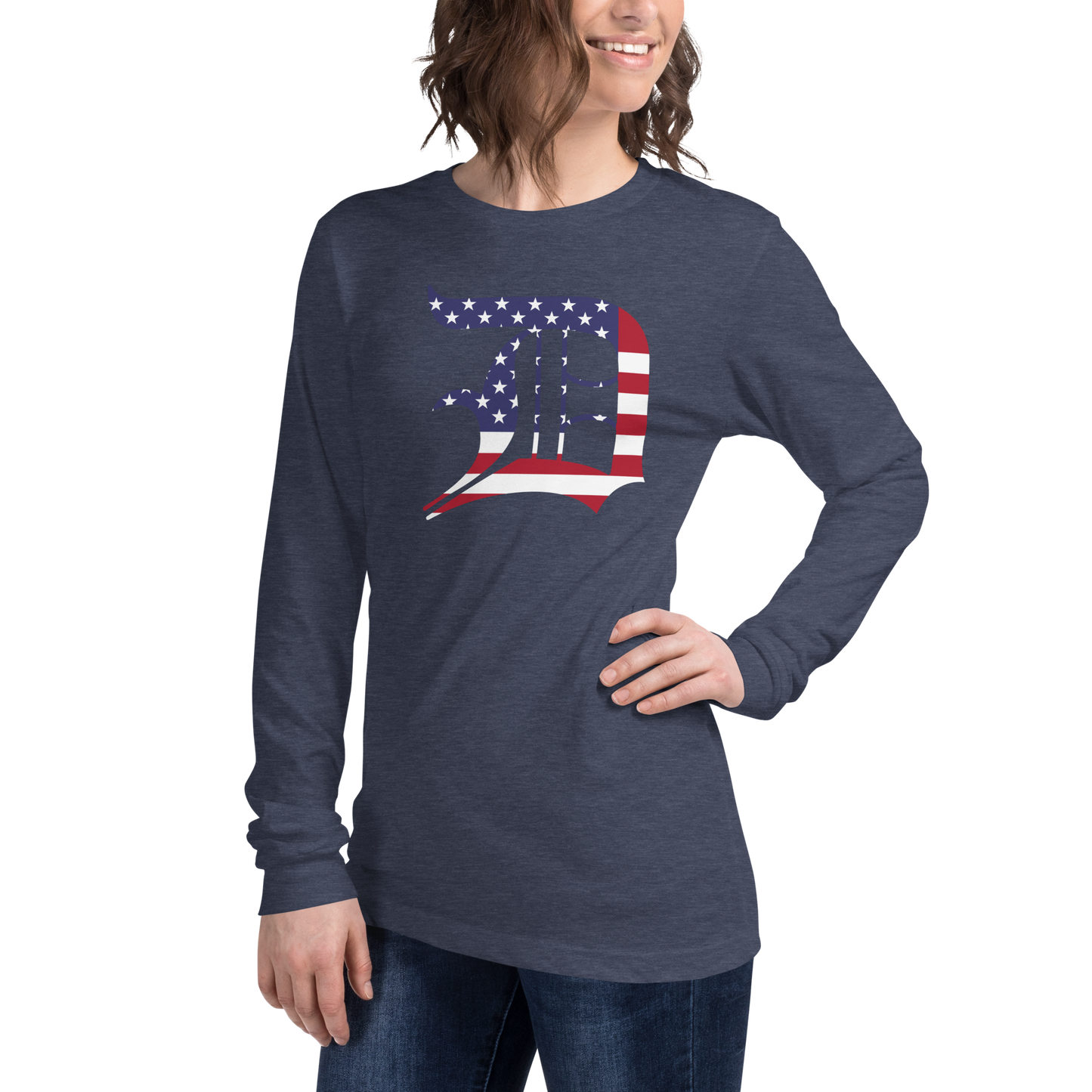 Detroit 'Old English D' T-Shirt (Patriotic Edition) | Unisex Long Sleeve