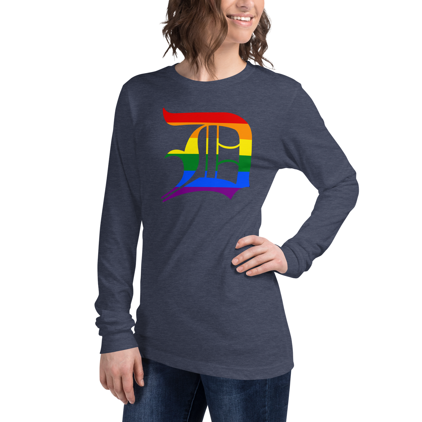 Detroit 'Old English D' T-Shirt (Rainbow Pride Edition) | Unisex Long Sleeve