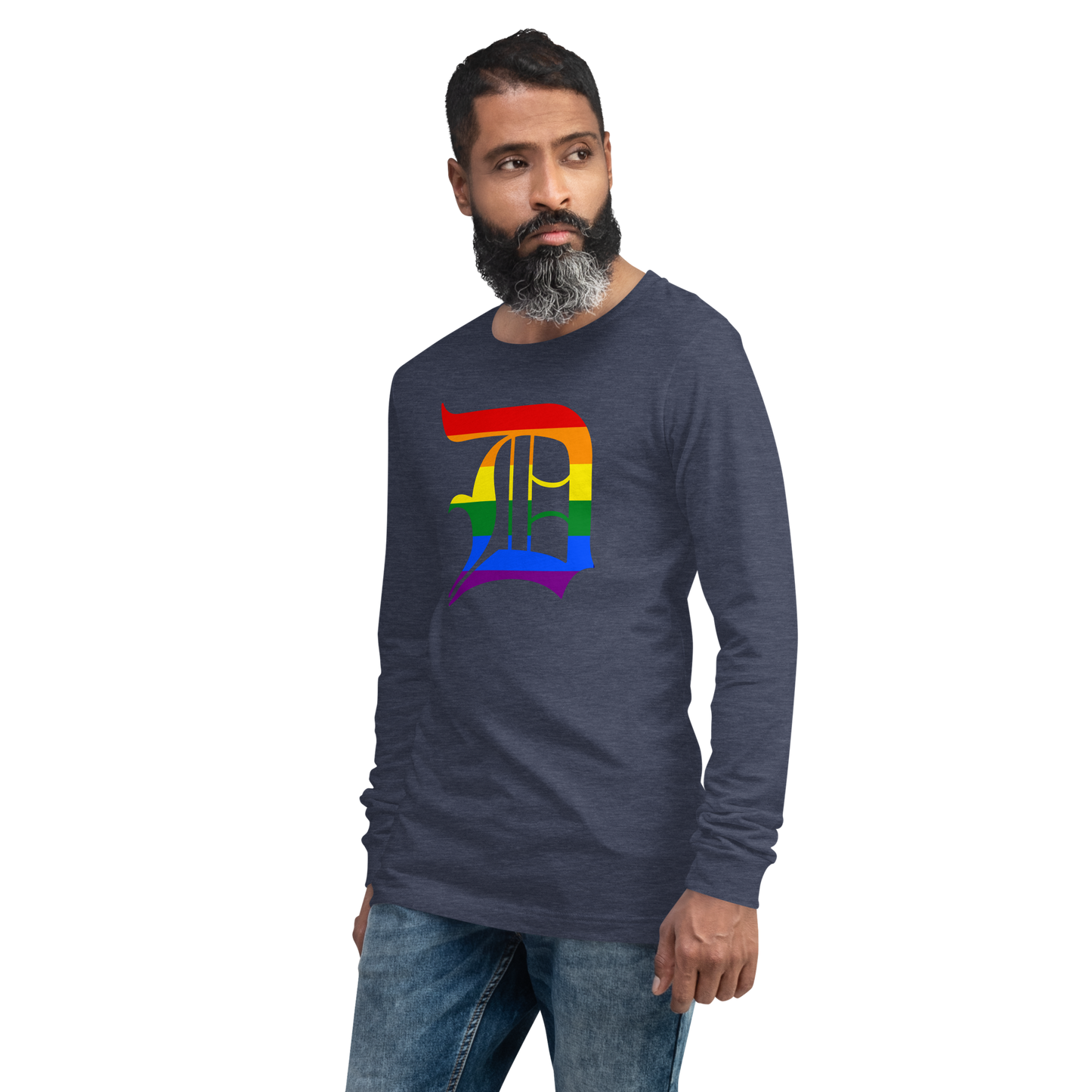 Detroit 'Old English D' T-Shirt (Rainbow Pride Edition) | Unisex Long Sleeve