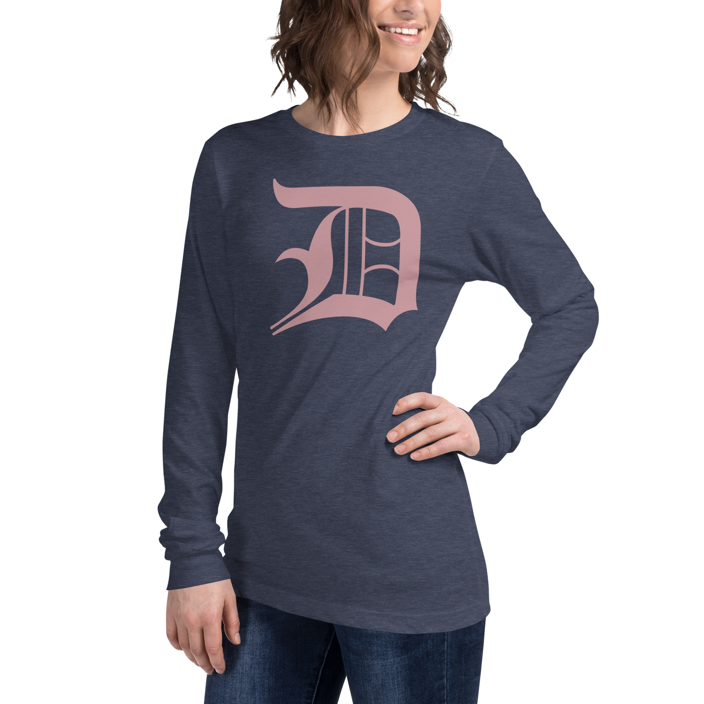 Detroit 'Old English D' T-Shirt (Cherry Blossom Pink) | Unisex Long Sleeve