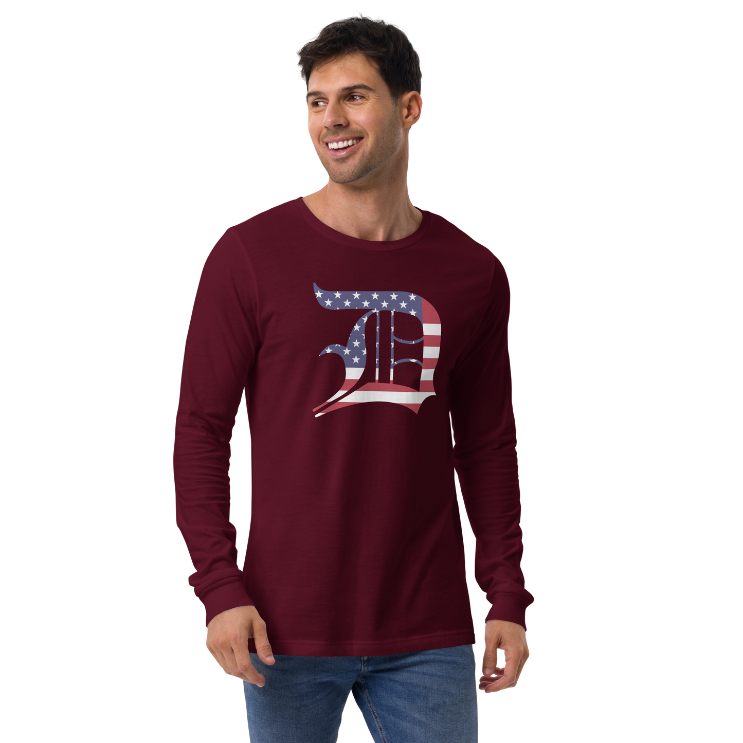 Detroit 'Old English D' T-Shirt (Patriotic Edition) | Unisex Long Sleeve