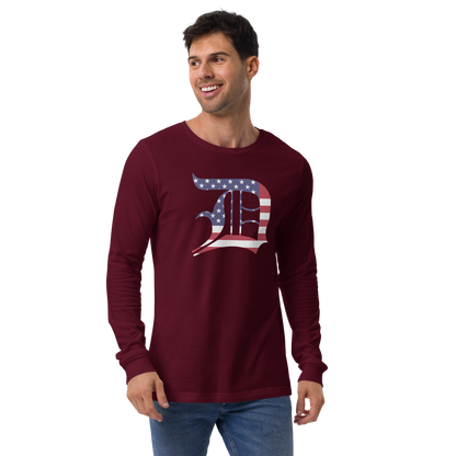 Detroit 'Old English D' T-Shirt (Patriotic Edition) | Unisex Long Sleeve