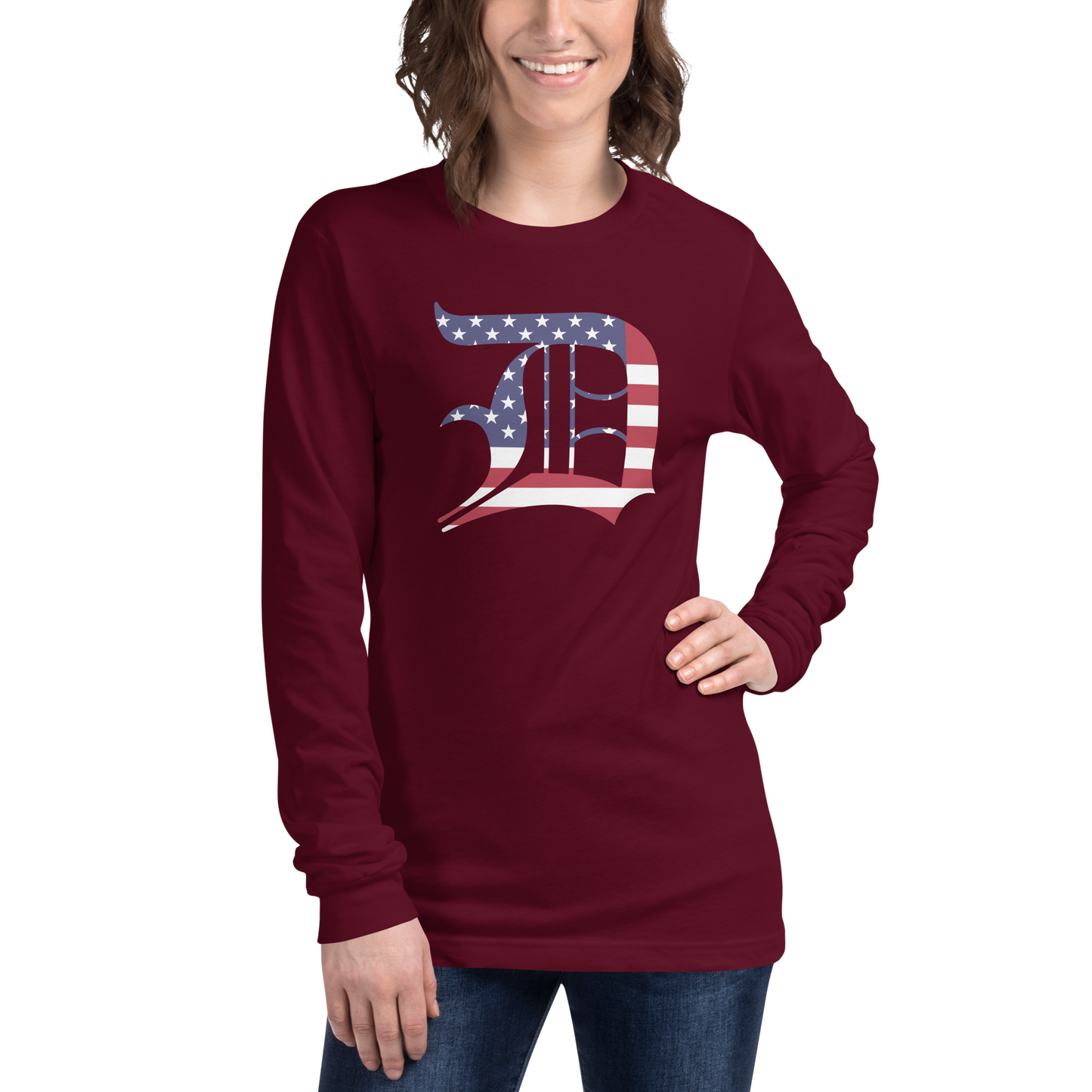 Detroit 'Old English D' T-Shirt (Patriotic Edition) | Unisex Long Sleeve