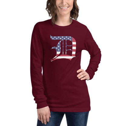 Detroit 'Old English D' T-Shirt (Patriotic Edition) | Unisex Long Sleeve