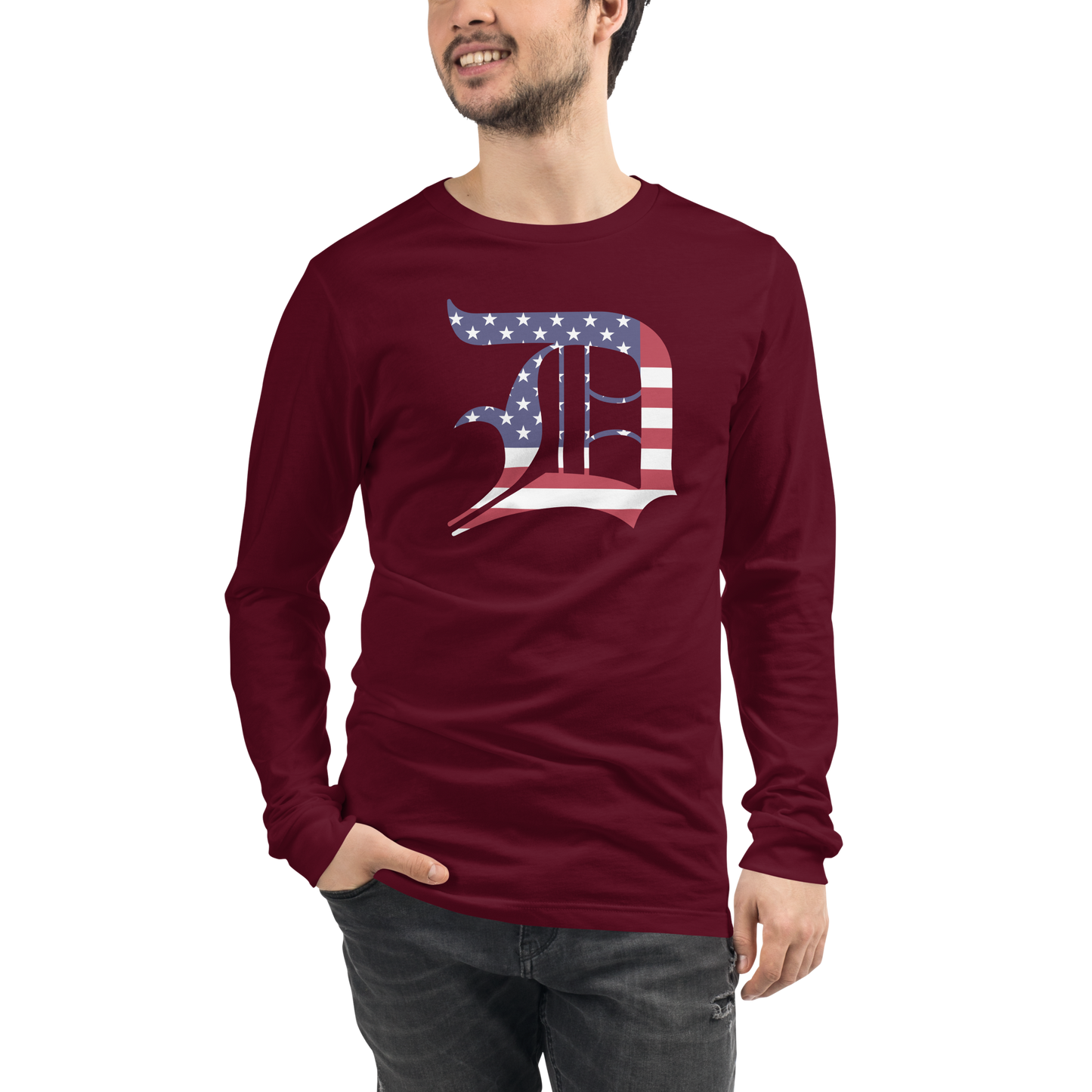 Detroit 'Old English D' T-Shirt (Patriotic Edition) | Unisex Long Sleeve