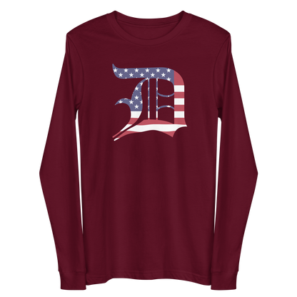 Detroit 'Old English D' T-Shirt (Patriotic Edition) | Unisex Long Sleeve