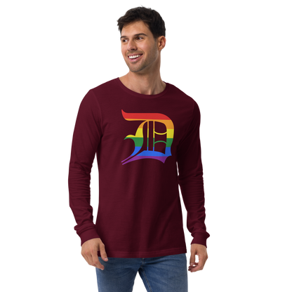 Detroit 'Old English D' T-Shirt (Rainbow Pride Edition) | Unisex Long Sleeve