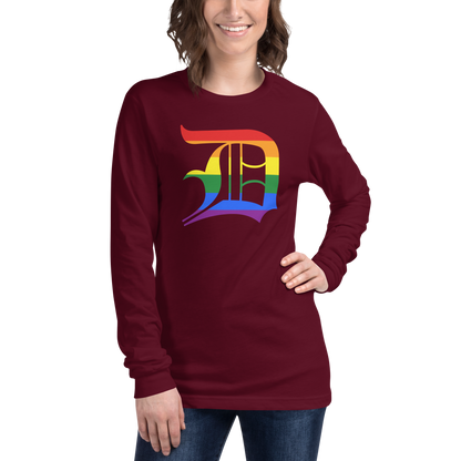 Detroit 'Old English D' T-Shirt (Rainbow Pride Edition) | Unisex Long Sleeve