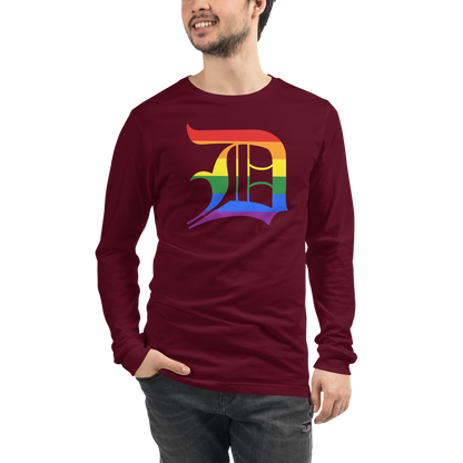 Detroit 'Old English D' T-Shirt (Rainbow Pride Edition) | Unisex Long Sleeve