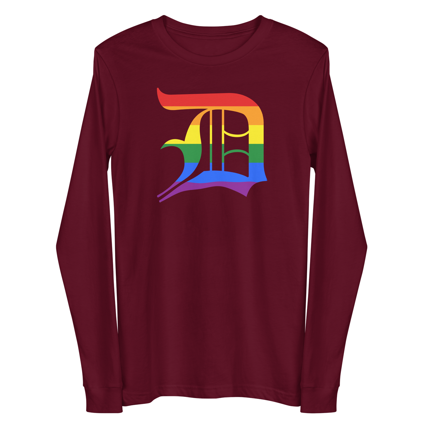 Detroit 'Old English D' T-Shirt (Rainbow Pride Edition) | Unisex Long Sleeve