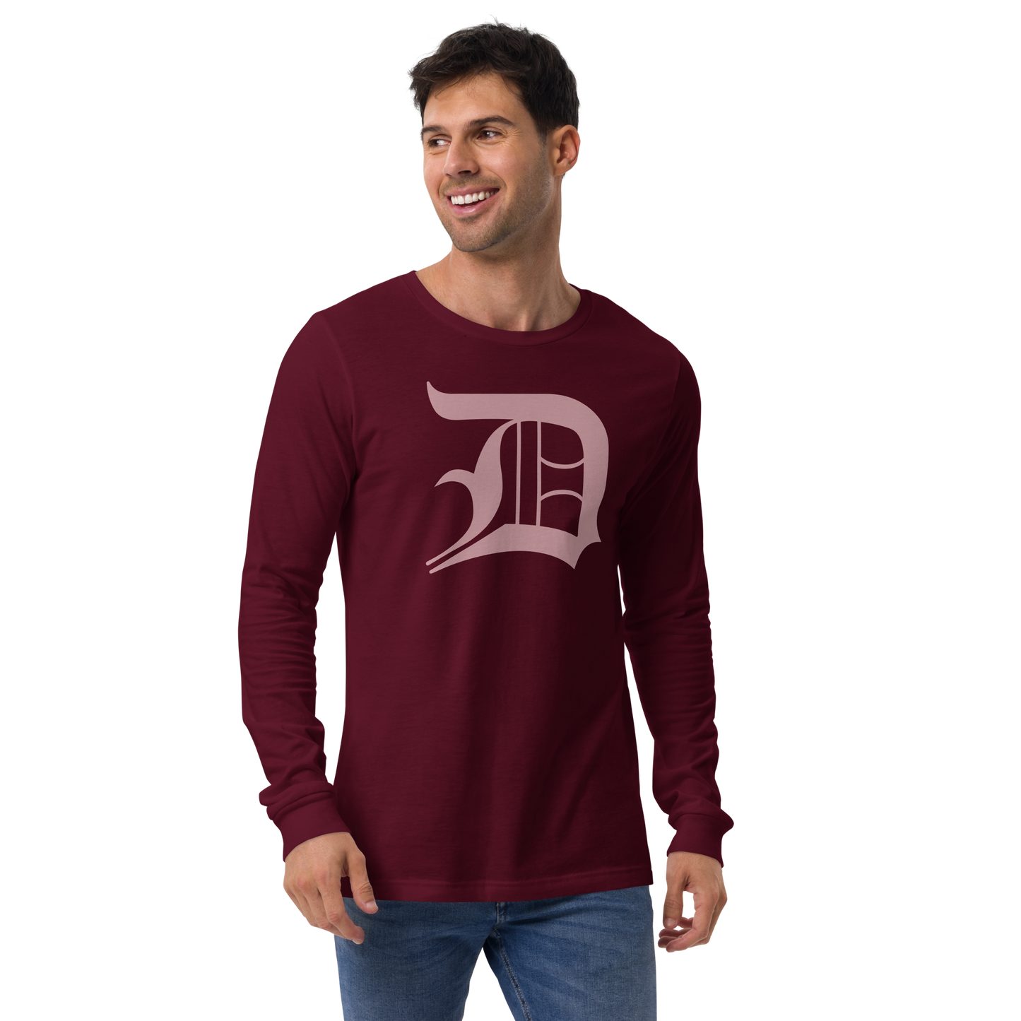 Detroit 'Old English D' T-Shirt (Cherry Blossom Pink) | Unisex Long Sleeve