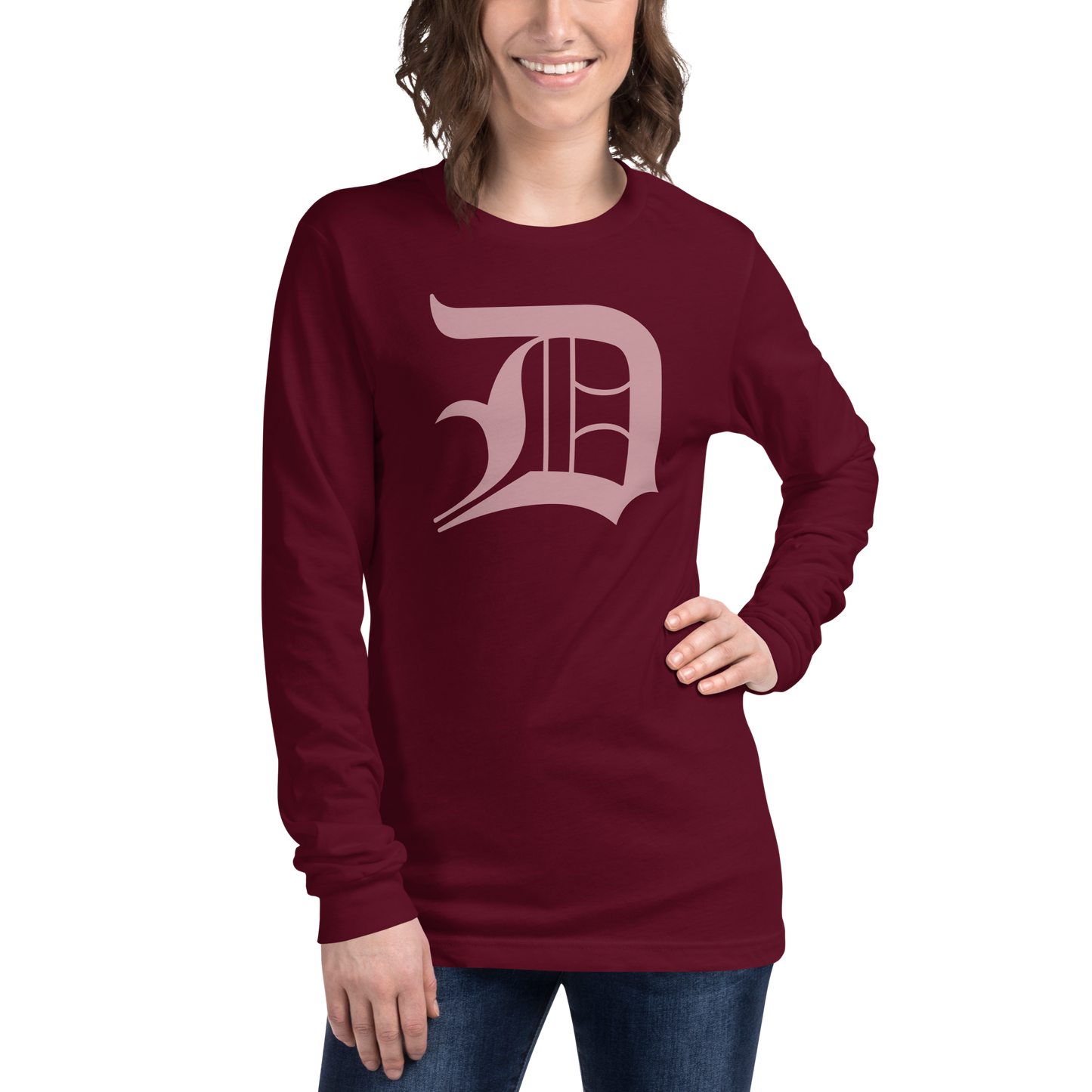 Detroit 'Old English D' T-Shirt (Cherry Blossom Pink) | Unisex Long Sleeve