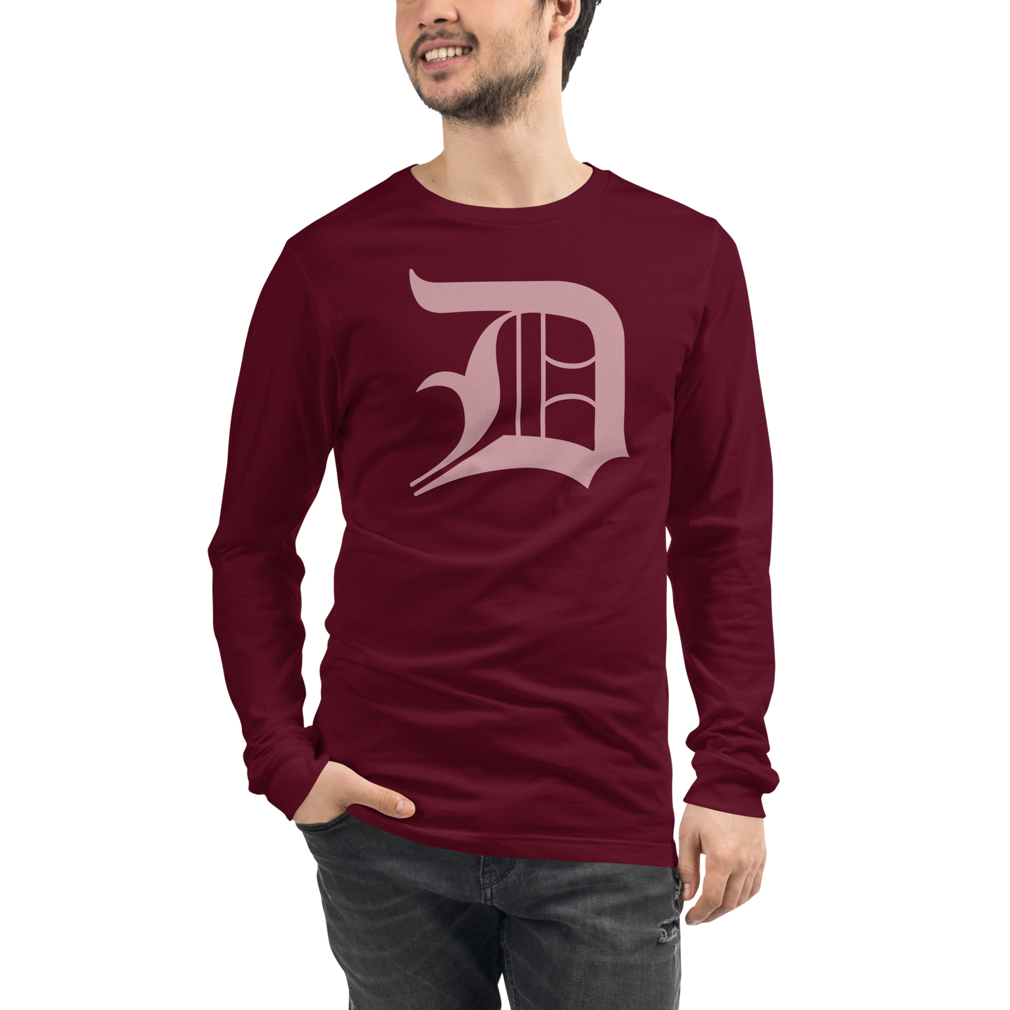 Detroit 'Old English D' T-Shirt (Cherry Blossom Pink) | Unisex Long Sleeve