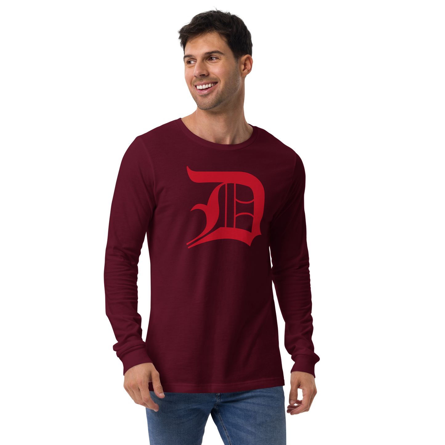 Detroit 'Old English D' T-Shirt (Aliform Red) | Unisex Long Sleeve