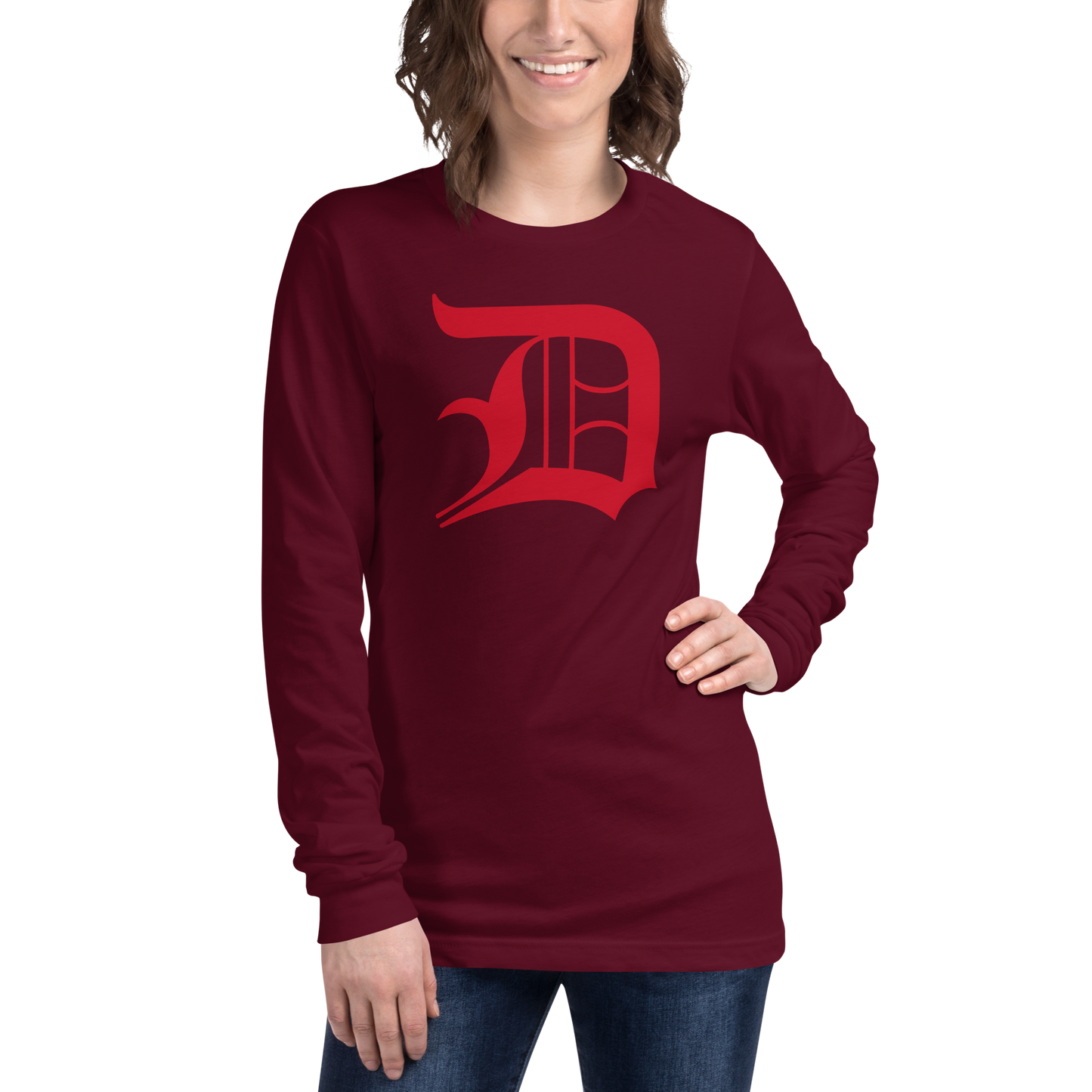 Detroit 'Old English D' T-Shirt (Aliform Red) | Unisex Long Sleeve