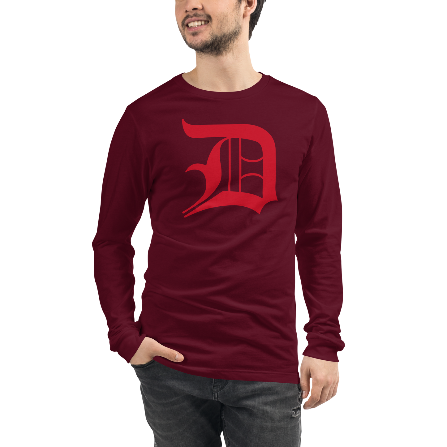 Detroit 'Old English D' T-Shirt (Aliform Red) | Unisex Long Sleeve