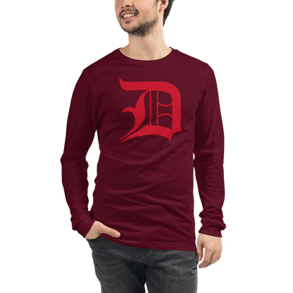 Detroit 'Old English D' T-Shirt (Aliform Red) | Unisex Long Sleeve