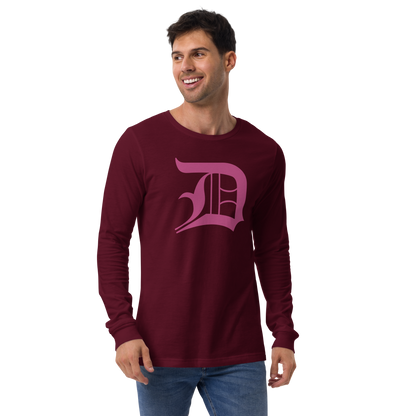 Detroit 'Old English D' T-Shirt (Apple Blossom Pink) | Unisex Long Sleeve