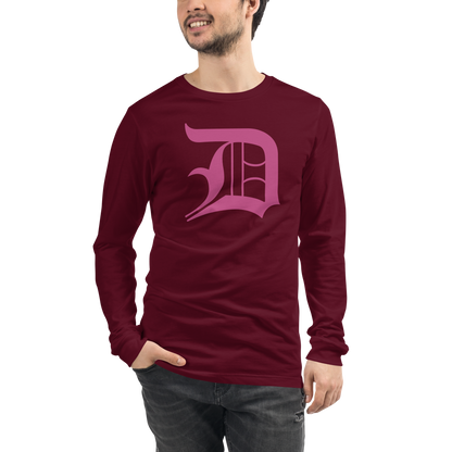 Detroit 'Old English D' T-Shirt (Apple Blossom Pink) | Unisex Long Sleeve