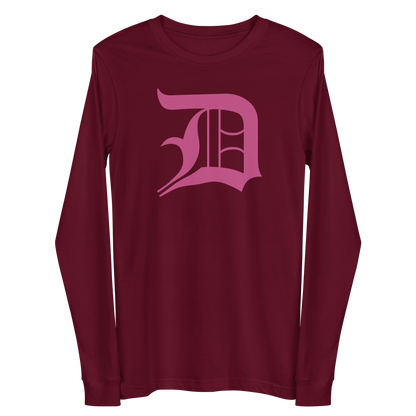 Detroit 'Old English D' T-Shirt (Apple Blossom Pink) | Unisex Long Sleeve