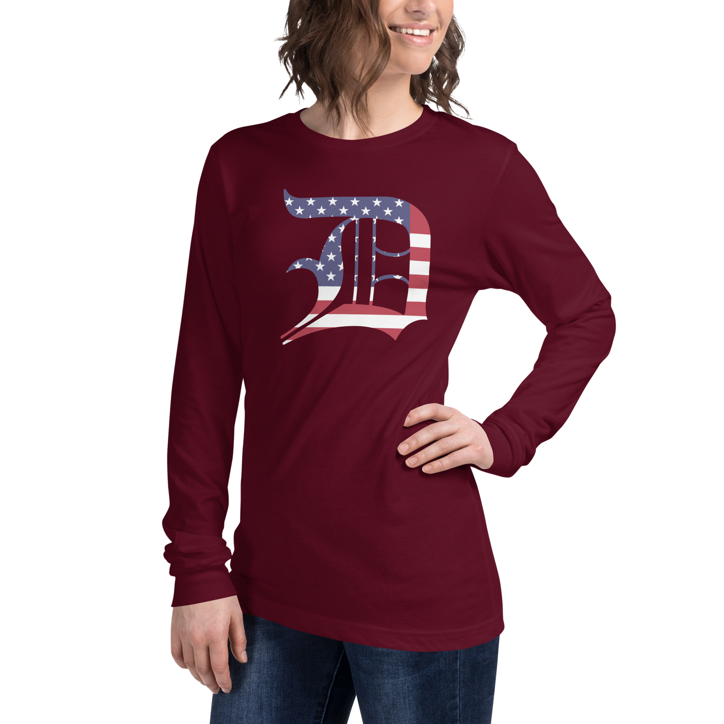 Detroit 'Old English D' T-Shirt (Patriotic Edition) | Unisex Long Sleeve