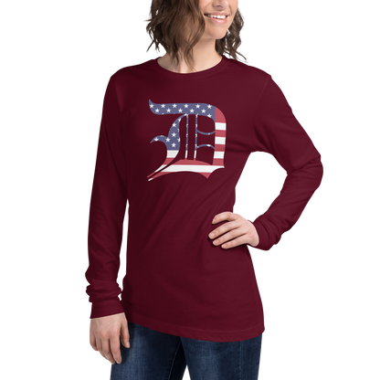 Detroit 'Old English D' T-Shirt (Patriotic Edition) | Unisex Long Sleeve