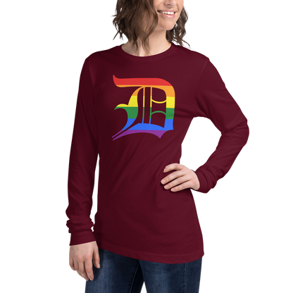 Detroit 'Old English D' T-Shirt (Rainbow Pride Edition) | Unisex Long Sleeve