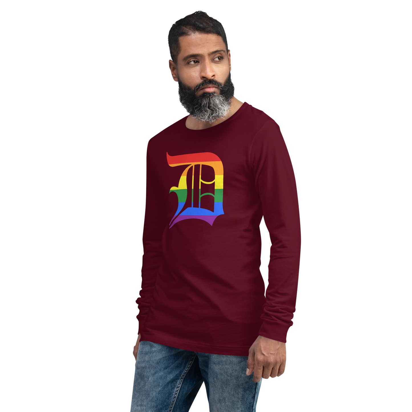 Detroit 'Old English D' T-Shirt (Rainbow Pride Edition) | Unisex Long Sleeve