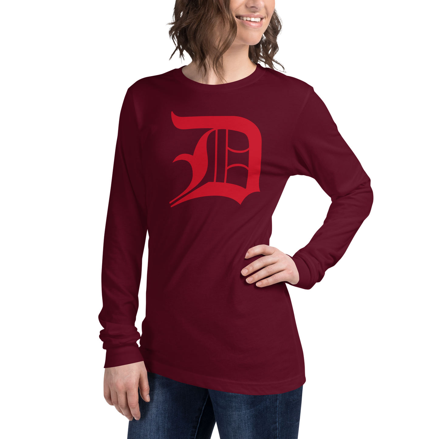 Detroit 'Old English D' T-Shirt (Aliform Red) | Unisex Long Sleeve