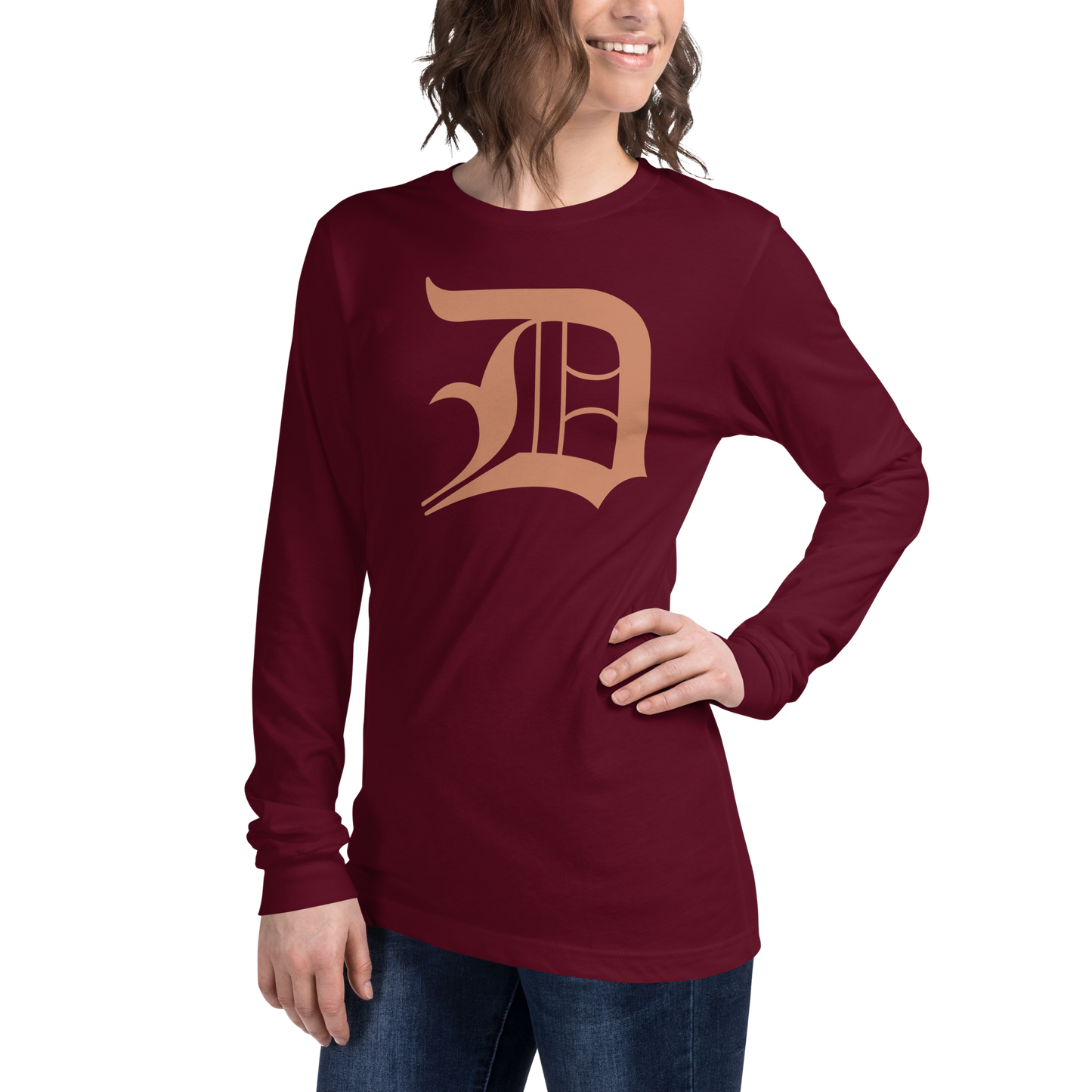 Detroit 'Old English D' T-Shirt (Copper Color) | Unisex Long Sleeve