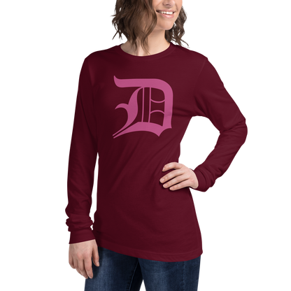 Detroit 'Old English D' T-Shirt (Apple Blossom Pink) | Unisex Long Sleeve