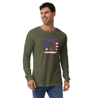 Detroit 'Old English D' T-Shirt (Patriotic Edition) | Unisex Long Sleeve