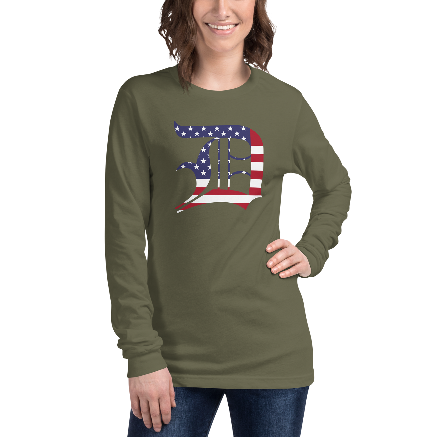 Detroit 'Old English D' T-Shirt (Patriotic Edition) | Unisex Long Sleeve