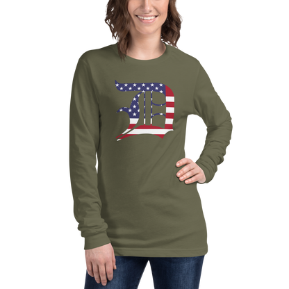 Detroit 'Old English D' T-Shirt (Patriotic Edition) | Unisex Long Sleeve