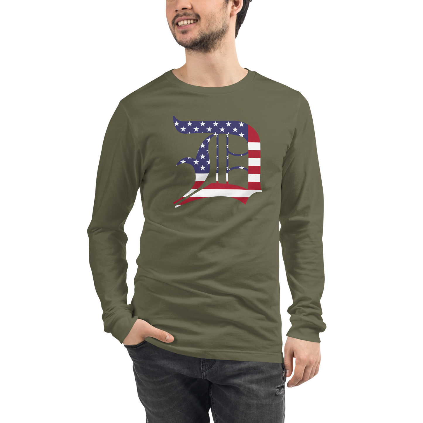 Detroit 'Old English D' T-Shirt (Patriotic Edition) | Unisex Long Sleeve