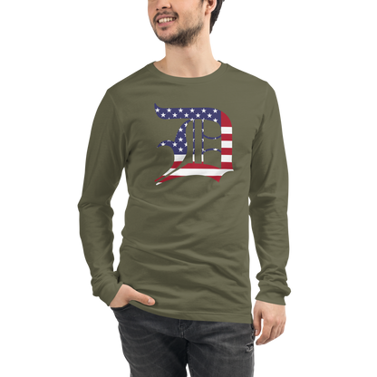 Detroit 'Old English D' T-Shirt (Patriotic Edition) | Unisex Long Sleeve