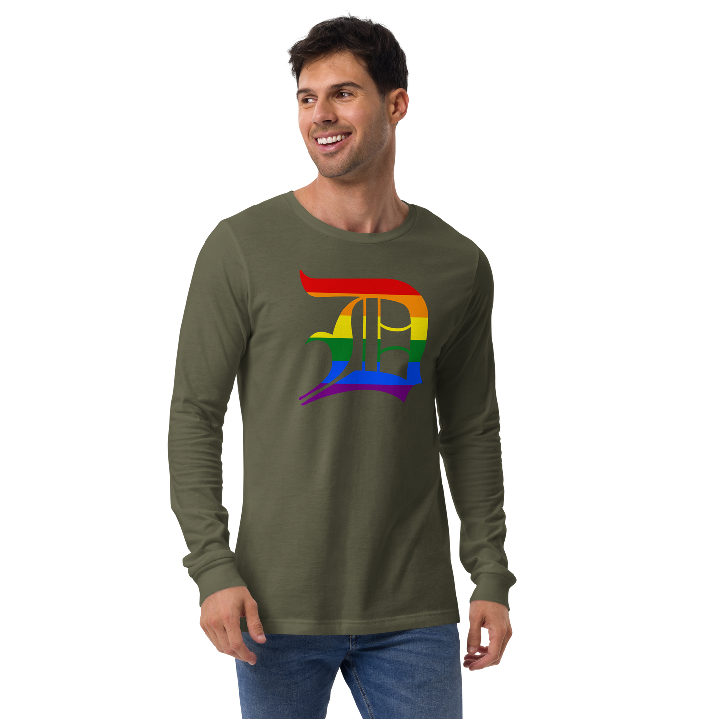 Detroit 'Old English D' T-Shirt (Rainbow Pride Edition) | Unisex Long Sleeve