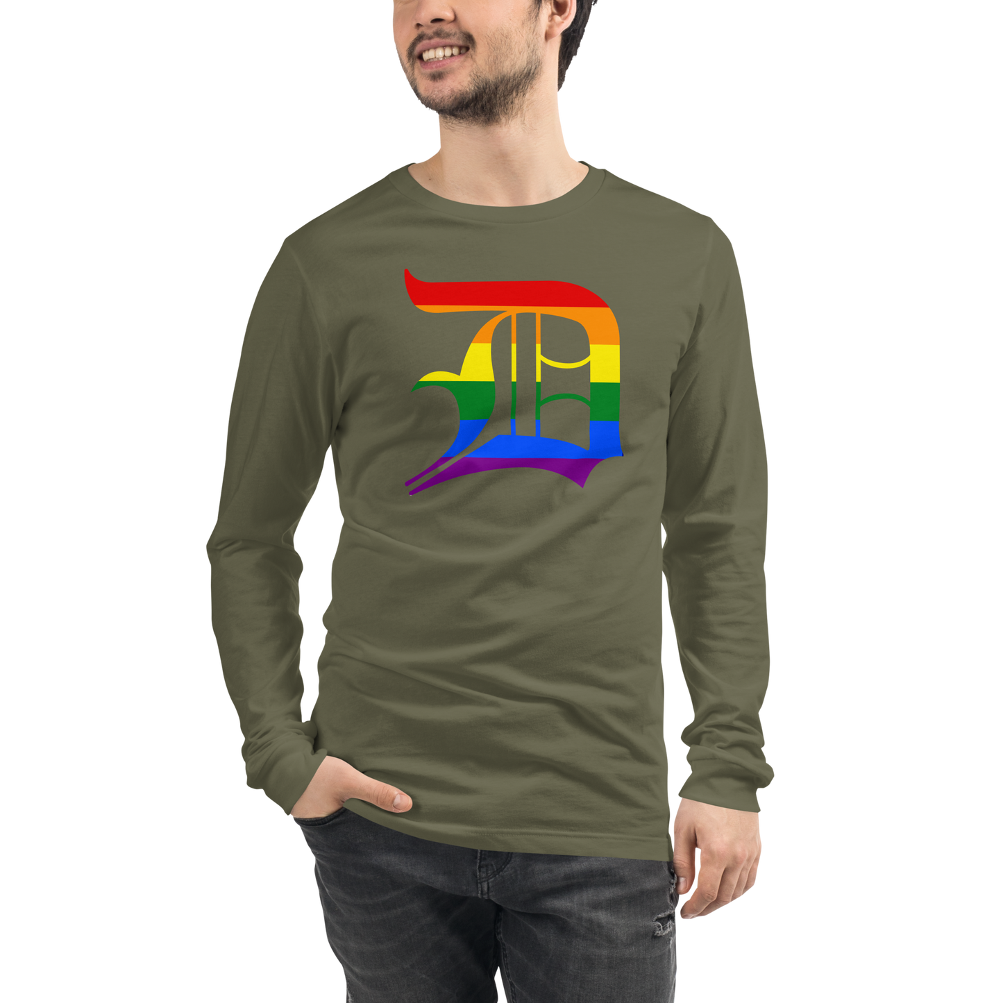 Detroit 'Old English D' T-Shirt (Rainbow Pride Edition) | Unisex Long Sleeve