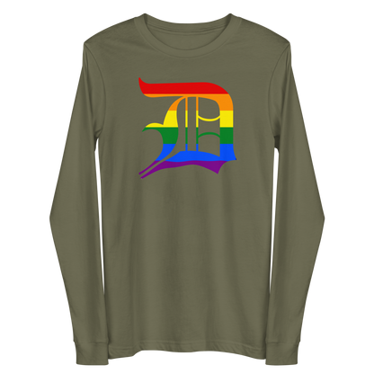 Detroit 'Old English D' T-Shirt (Rainbow Pride Edition) | Unisex Long Sleeve